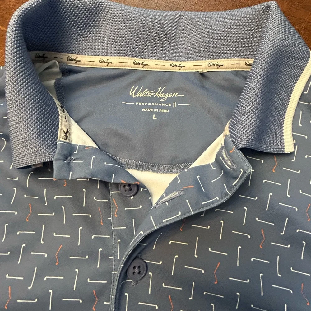 Walter Hagen Men’s Blue Patterned Performance 11 Stretch Golf Polo SZ Large EUC - Picture 11 of 14